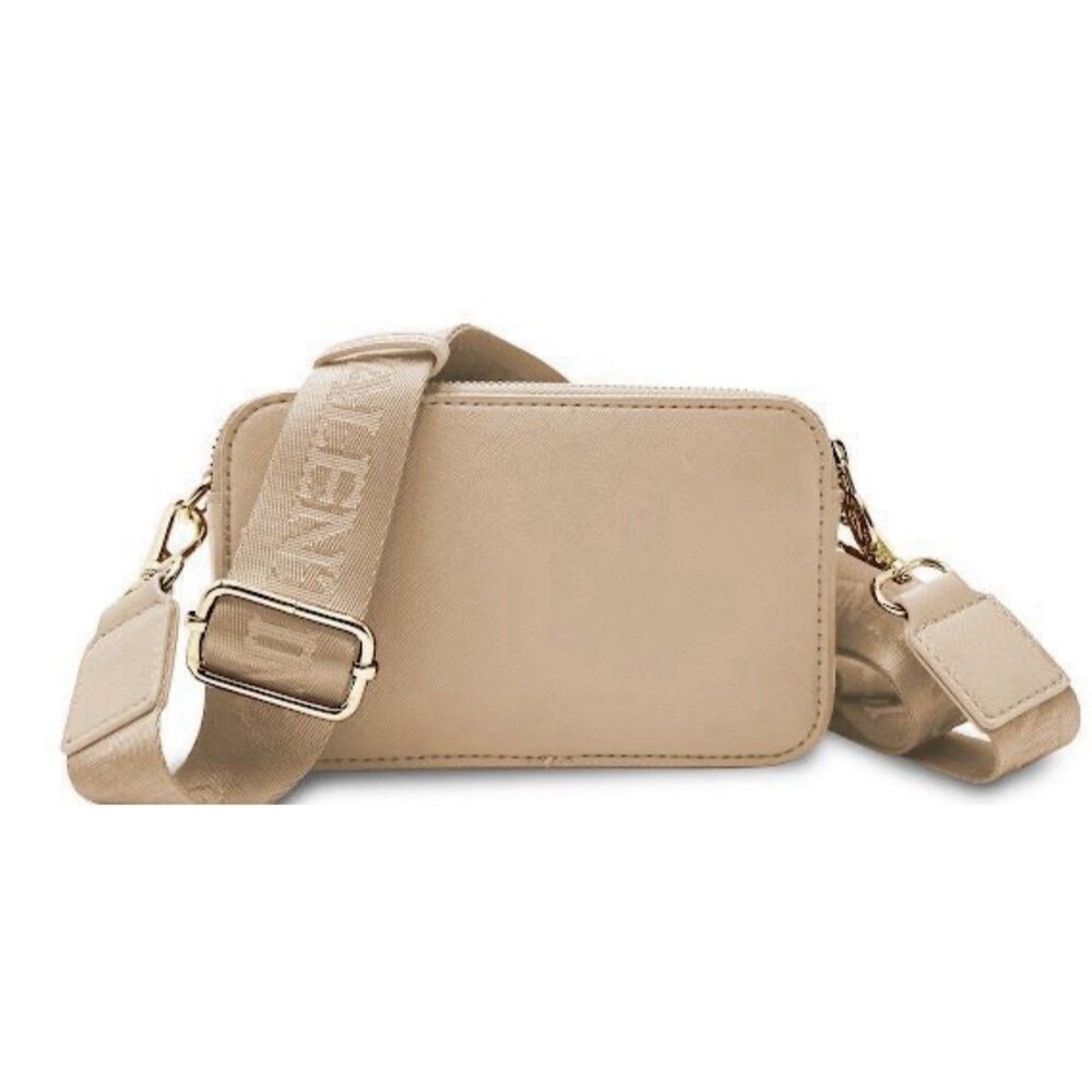 Valentino Orlandi Taupe Patent Camera Studded Bag Gold Hardware Zip Detach Strap - Picture 3 of 8